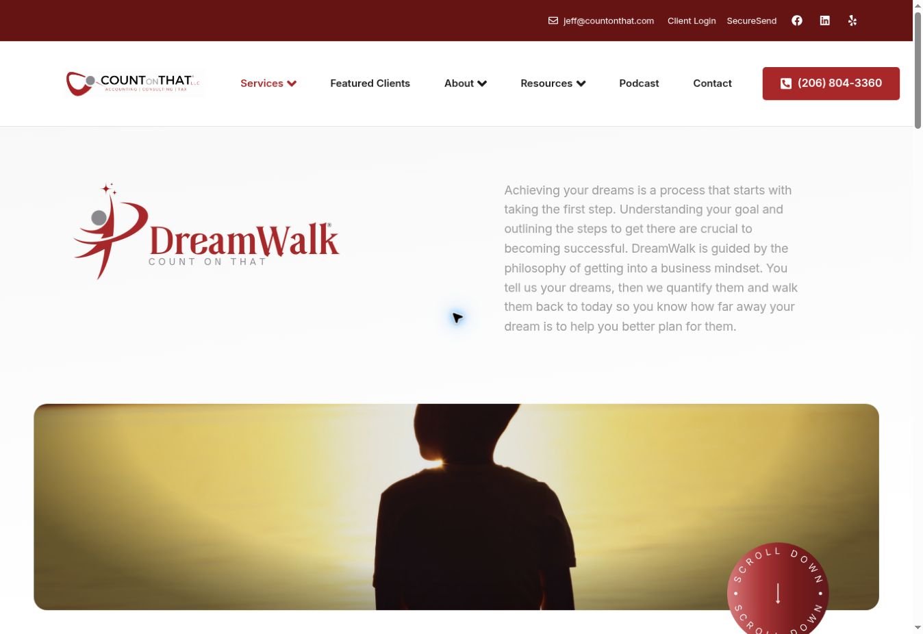 Count On That® DreamWalk® page introducing the proprietary client journey