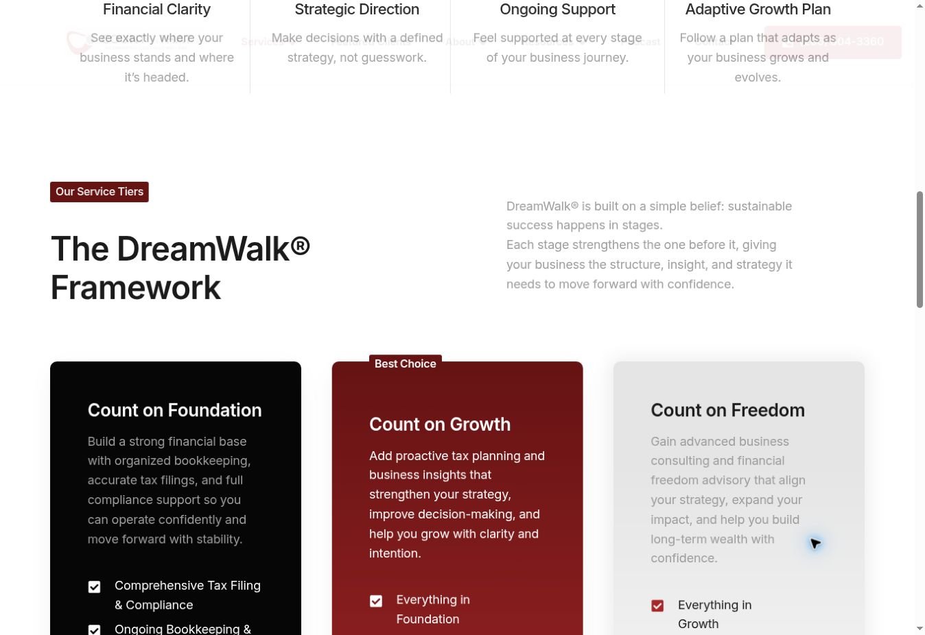 DreamWalk® Foundation, Growth and Freedom service framework