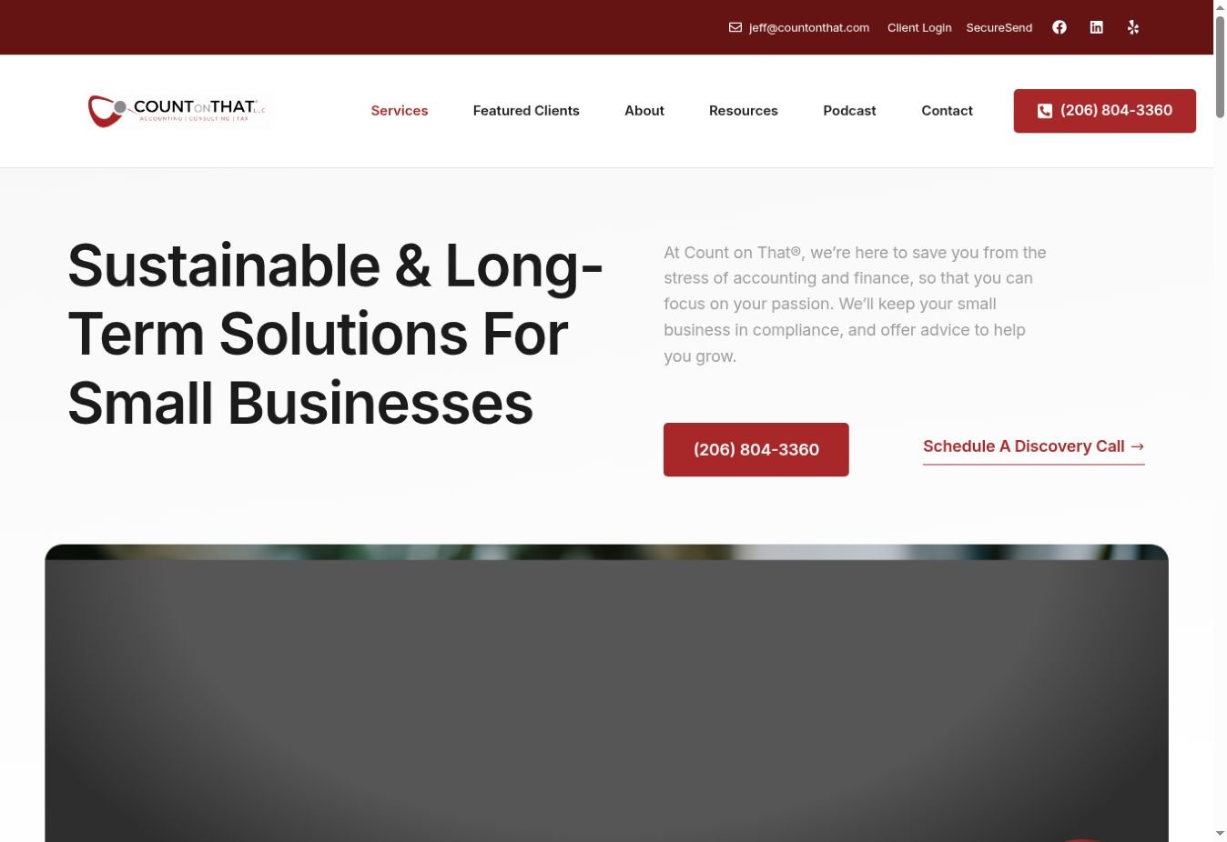 Count On That® services page introducing its accounting and advisory offer
