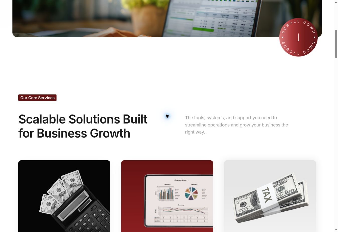 Count On That® services page showing accounting service cards